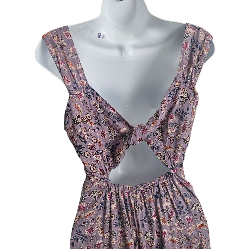 Angie Womens Floral Babydoll Mini Dress Large Purple Boho Tiered Open Back - Picture 7 of 8